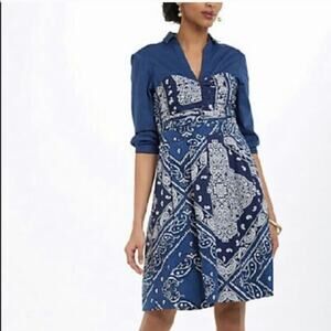 Anthropologie Blue and White Buttoned Sundress with Notched Collar